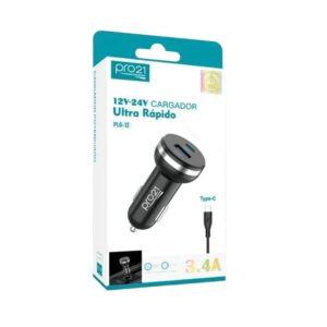 Cargador Auto Ultra Rápido 3.4A + Cable Tipo C Pro21 (0052)